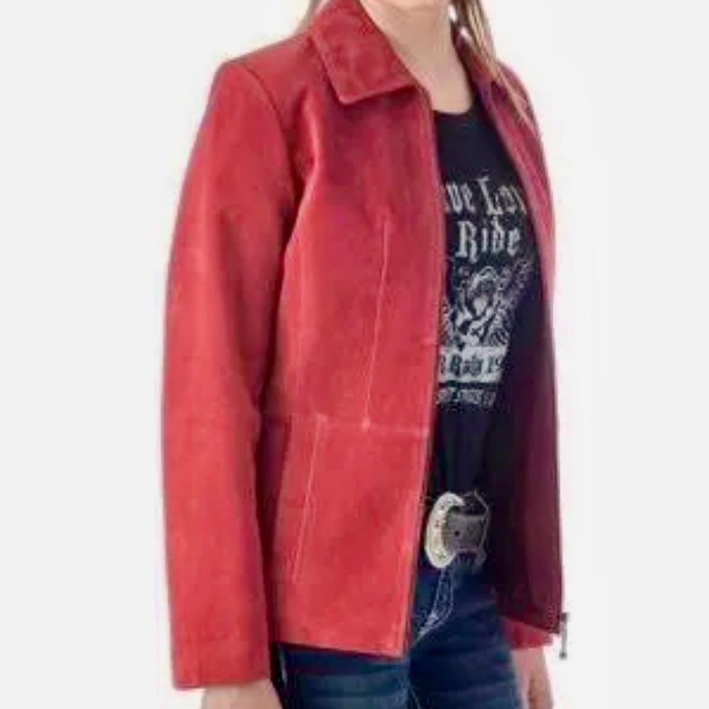 VintageReed Sports Red Suede leather zipper#western#fall#layers#coat size Med.